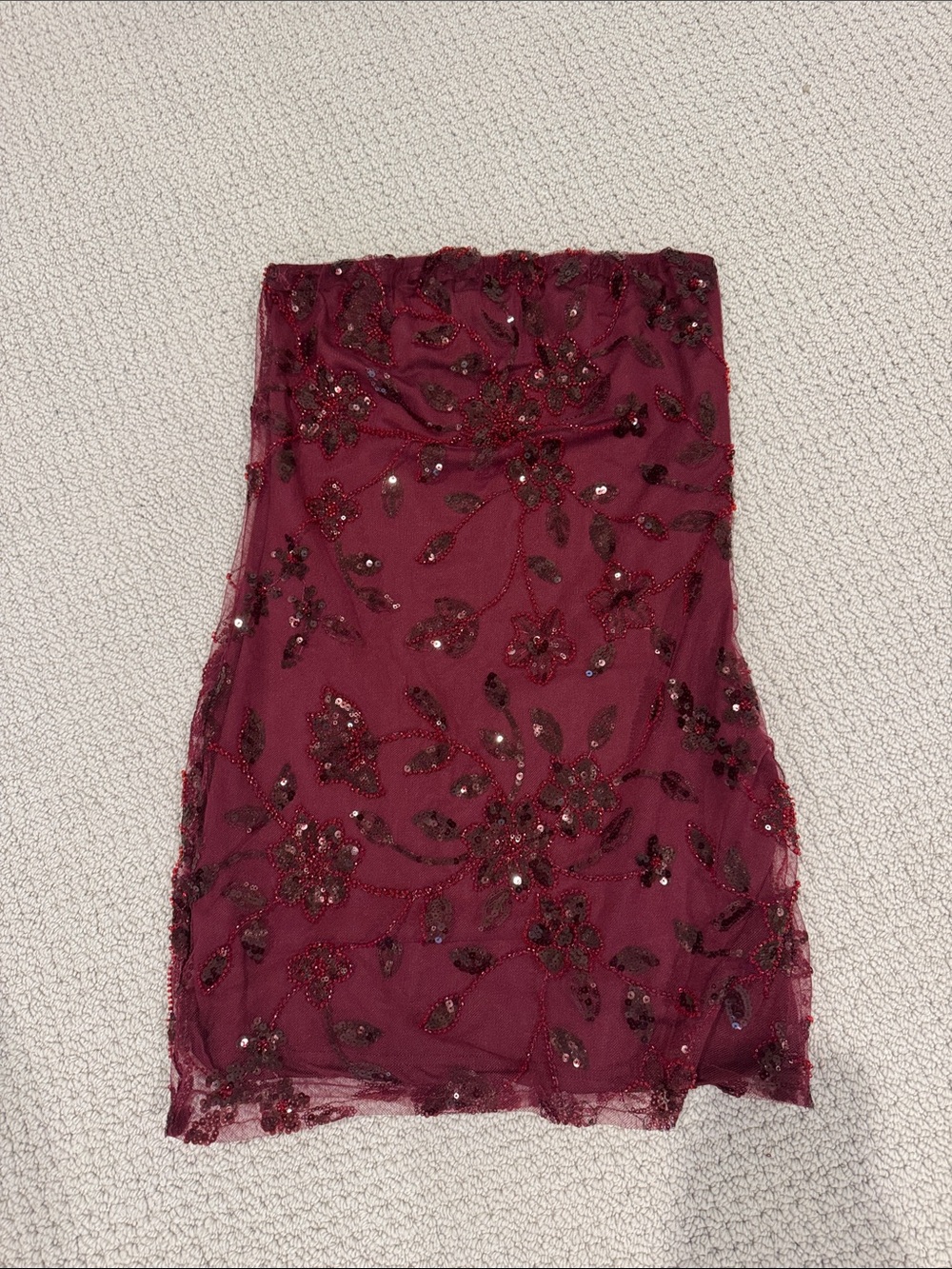 Peppermayo Burgundy Beaded Lace Mini Dress